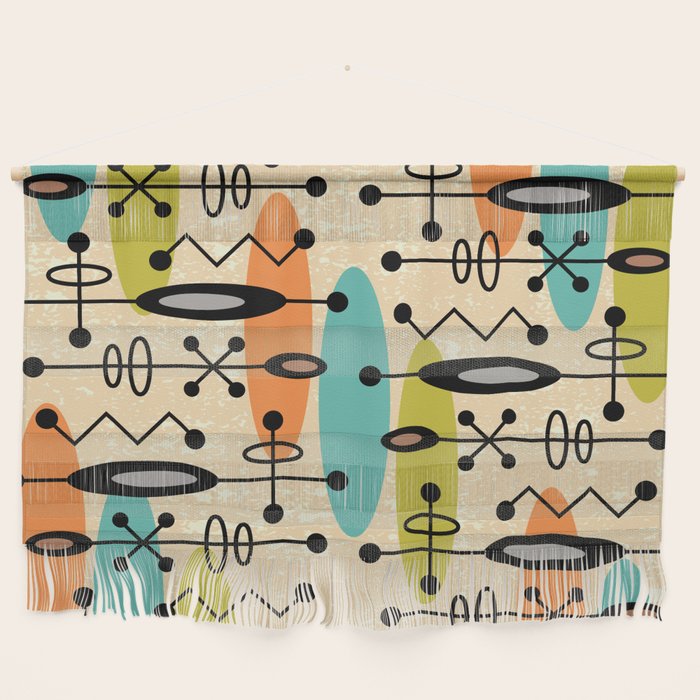 Retro 1950s Style Mid Century Modern Atomic Design 271 Googie Orange Blue and Green Wall Hanging Gallery Image 1