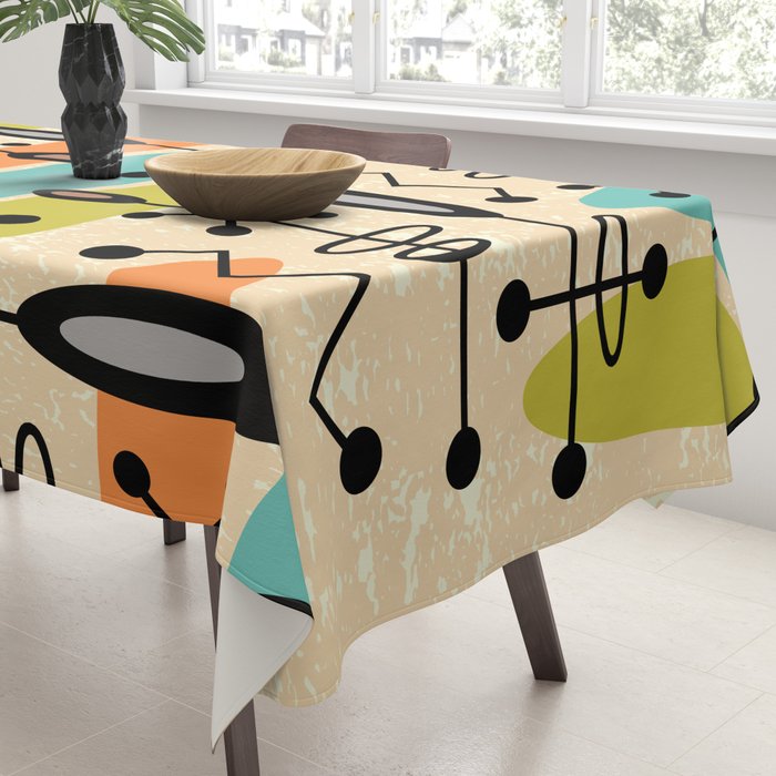 Retro 1950s Style Mid Century Modern Atomic Design 271 Googie Orange Blue and Green Tablecloth Gallery Image 3