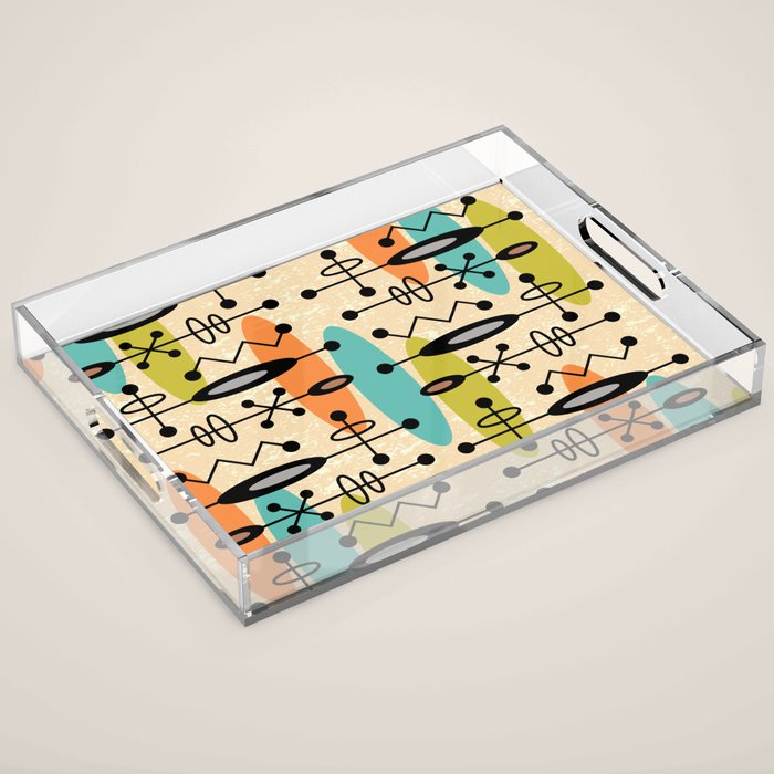 Retro 1950s Style Mid Century Modern Atomic Design 271 Googie Orange Blue and Green Acrylic Tray Gallery Image 1