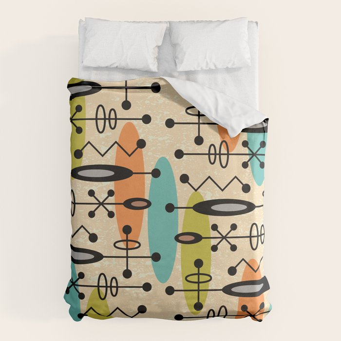 Retro 1950s Style Mid Century Modern Atomic Design 271 Googie Orange Blue and Green Duvet Cover Gallery Image 6