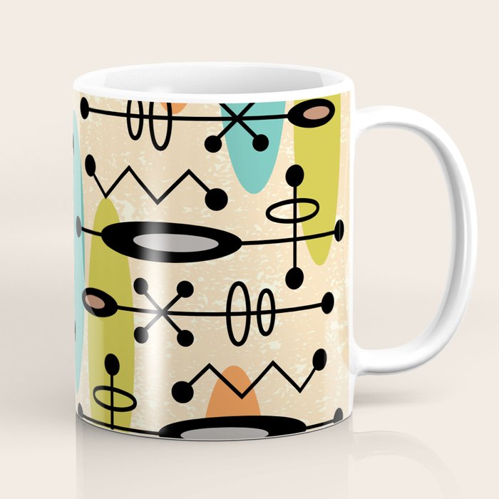 Retro 1950s Style Mid Century Modern Atomic Design 271 Googie Orange Blue and Green Coffee Mug Gallery Image 1