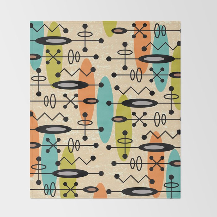 Retro 1950s Style Mid Century Modern Atomic Design 271 Googie Orange Blue and Green Throw Blanket Gallery Image 2
