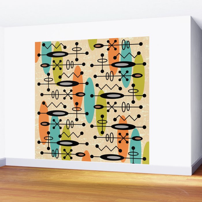 Retro 1950s Style Mid Century Modern Atomic Design 271 Googie Orange Blue and Green Wall Mural Gallery Image 2
