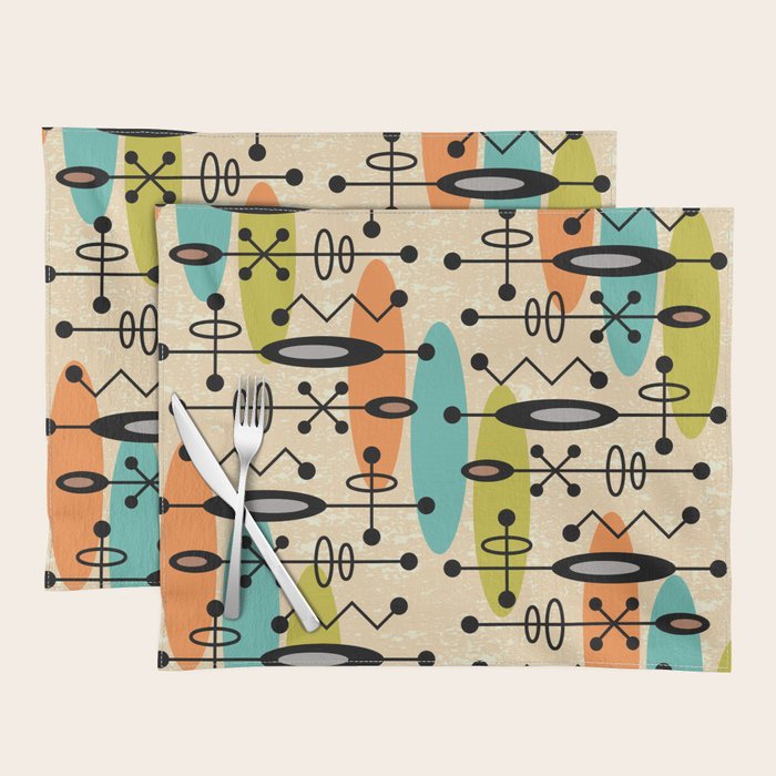 Retro 1950s Style Mid Century Modern Atomic Design 271 Googie Orange Blue and Green Placemat Gallery Image 1