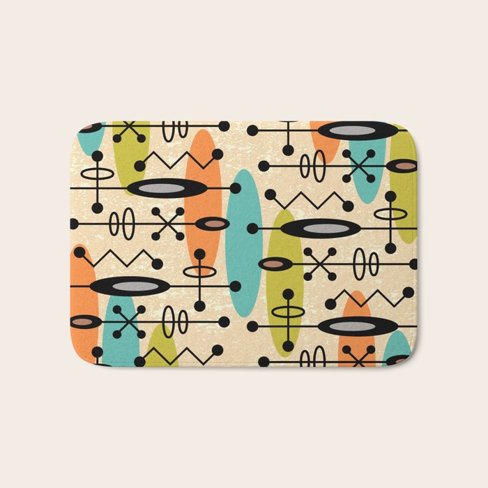 Retro 1950s Style Mid Century Modern Atomic Design 271 Googie Orange Blue and Green Bath Mat Gallery Image 1