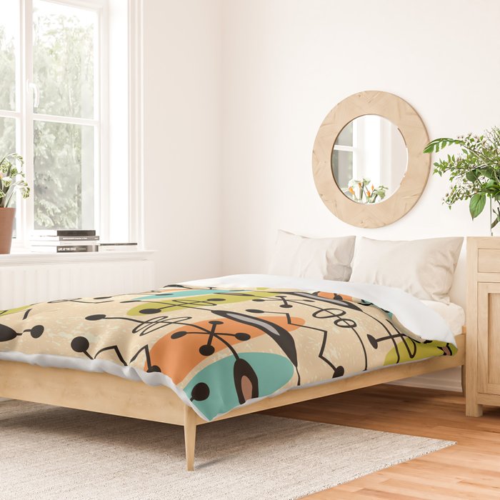 Retro 1950s Style Mid Century Modern Atomic Design 271 Googie Orange Blue and Green Duvet Cover Gallery Image 2
