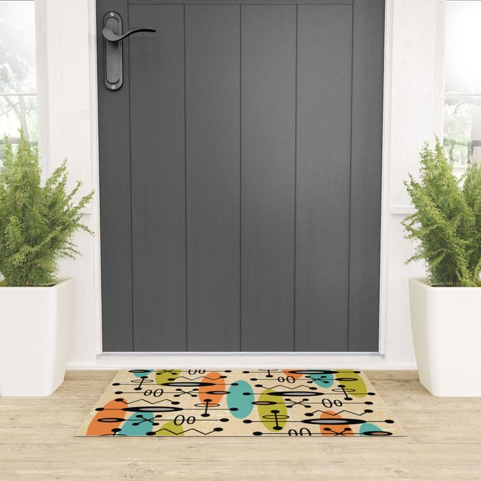 Retro 1950s Style Mid Century Modern Atomic Design 271 Googie Orange Blue and Green Welcome Mat Gallery Image 3