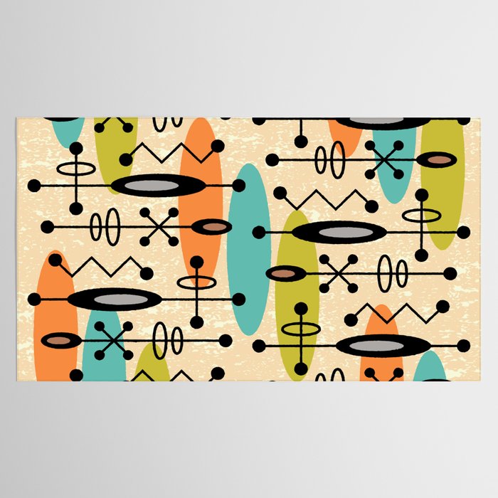 Retro 1950s Style Mid Century Modern Atomic Design 271 Googie Orange Blue and Green Tablecloth Gallery Image 2