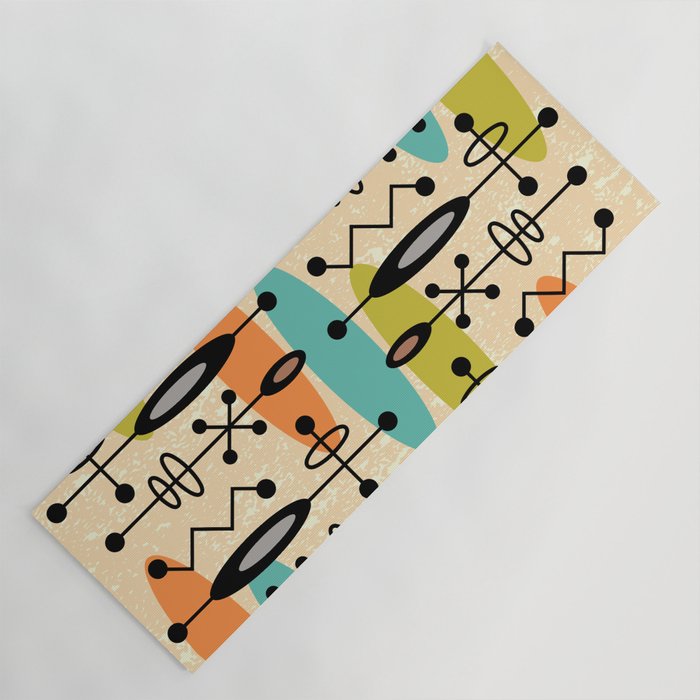 Retro 1950s Style Mid Century Modern Atomic Design 271 Googie Orange Blue and Green Yoga Mat Gallery Image 1