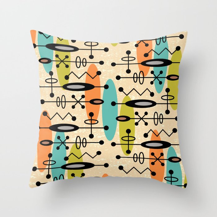 Retro 1950s Style Mid Century Modern Atomic Design 271 Googie Orange Blue and Green Throw Pillow Gallery Image 6