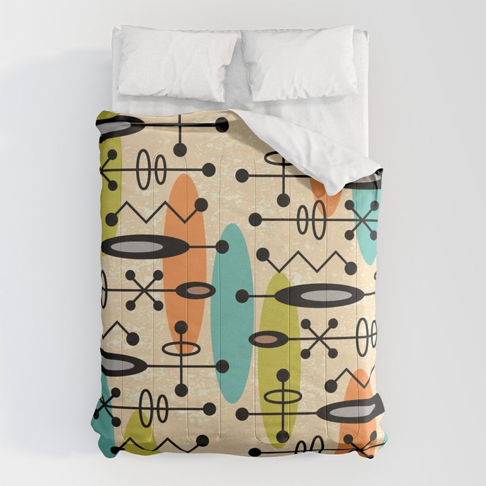 Retro 1950s Style Mid Century Modern Atomic Design 271 Googie Orange Blue and Green Comforter Gallery Image 6