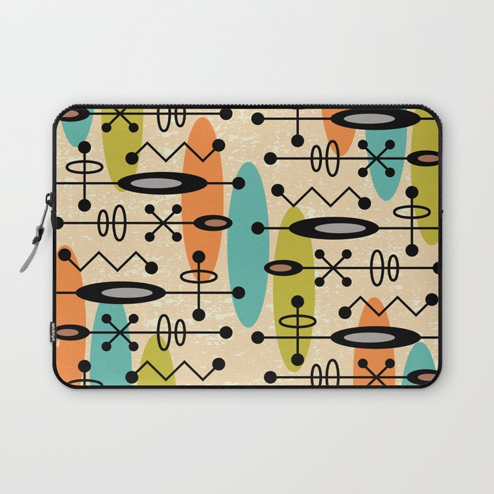 Retro 1950s Style Mid Century Modern Atomic Design 271 Googie Orange Blue and Green Laptop Sleeve Gallery Image 1