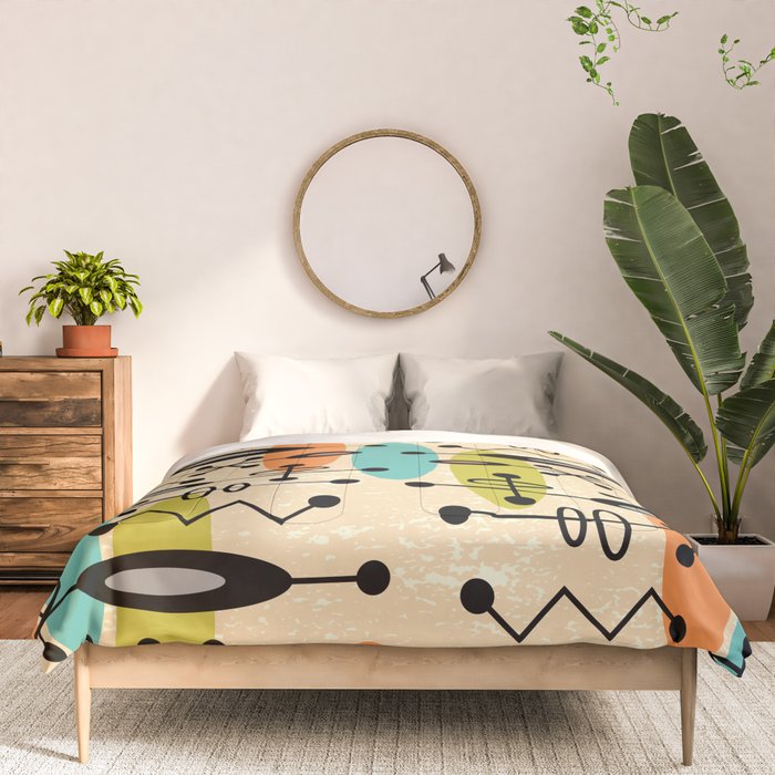 Retro 1950s Style Mid Century Modern Atomic Design 271 Googie Orange Blue and Green Comforter Gallery Image 3