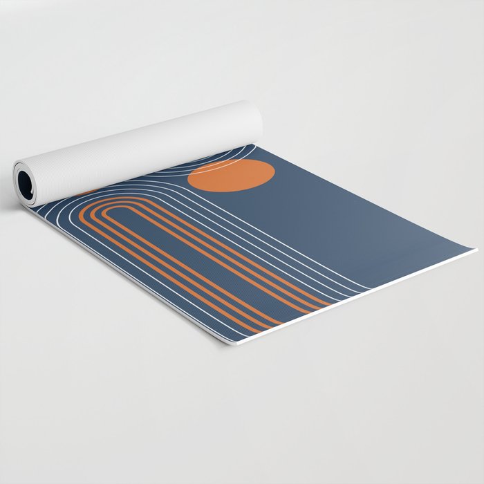 Mid Century Modern Geometric 111 in Navy Blue and Vintage Orange (Rainbow and Sun Abstraction) Yoga Mat Gallery Image 2