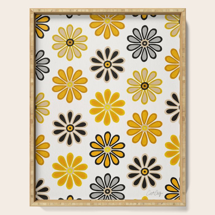 Retro Florals â Yellow & Black Serving Tray Gallery Image 1