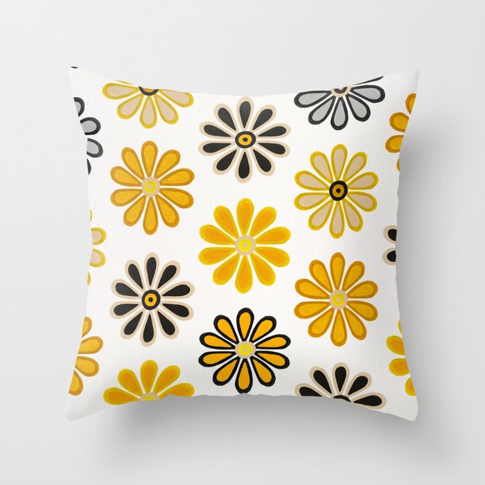 Retro Florals â Yellow & Black Throw Pillow Gallery Image 6