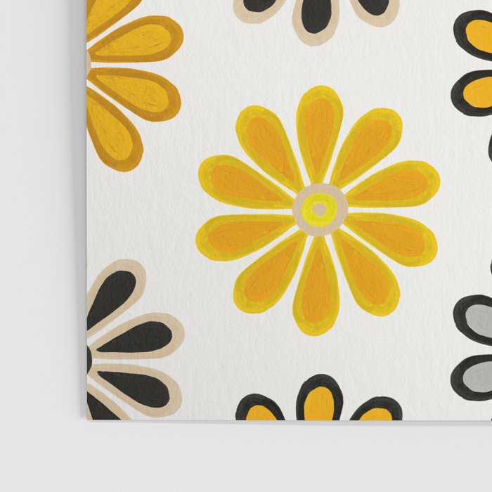 Retro Florals â Yellow & Black Poster Gallery Image 3