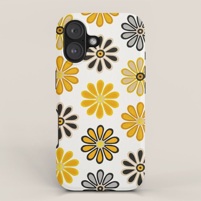 Retro Florals â Yellow & Black iPhone Case Gallery Image 1