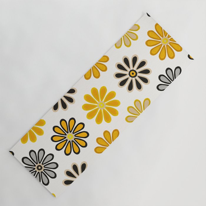 Retro Florals â Yellow & Black Yoga Mat Gallery Image 1