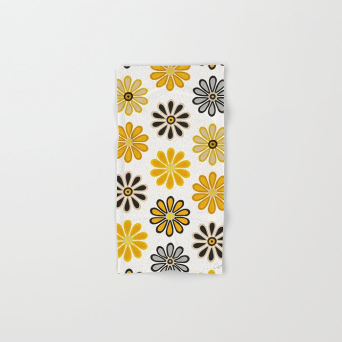 Retro Florals â Yellow & Black Bath Towel Gallery Image 1