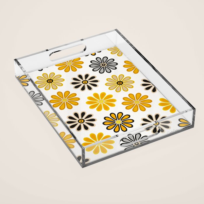 Retro Florals â Yellow & Black Acrylic Tray Gallery Image 1