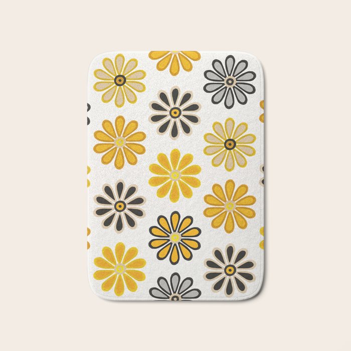Retro Florals â Yellow & Black Bath Mat Gallery Image 1