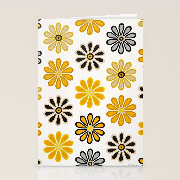 Retro Florals â Yellow & Black Stationery Card Gallery Image 2
