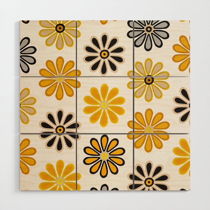 Retro Florals â Yellow & Black Wood Wall Art Gallery Image 1