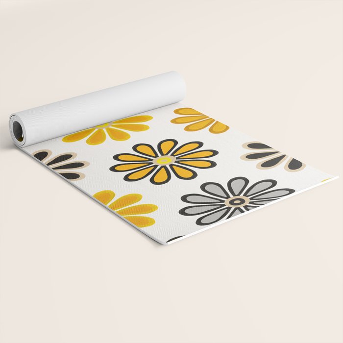 Retro Florals â Yellow & Black Yoga Mat Gallery Image 2