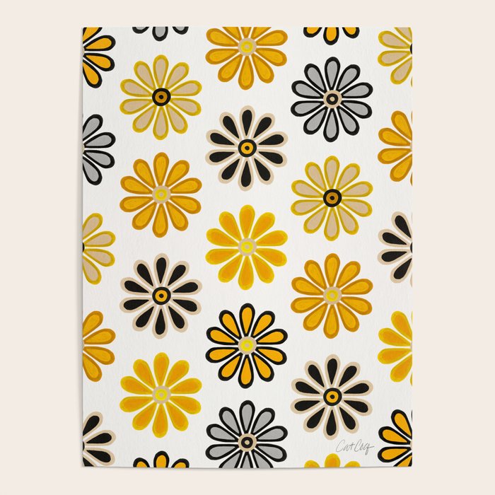 Retro Florals â Yellow & Black Poster Gallery Image 1