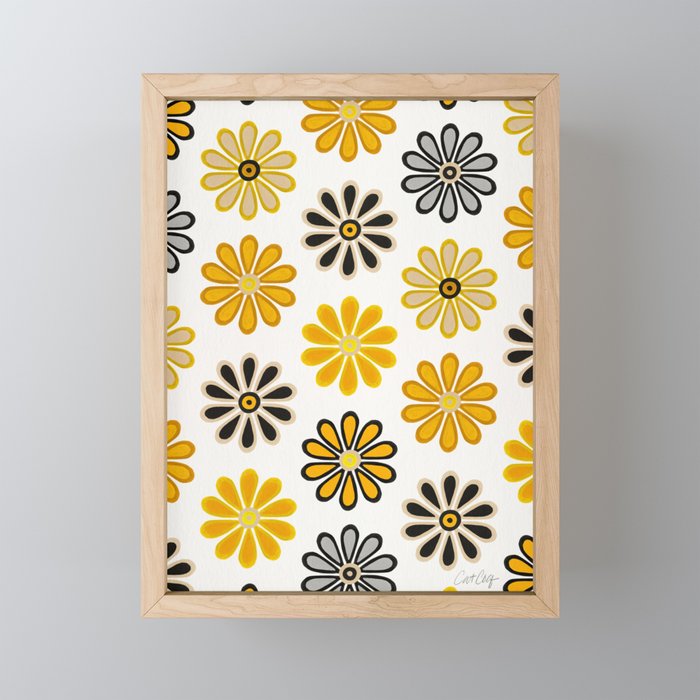 Retro Florals â Yellow & Black Mini Art Print Gallery Image 1