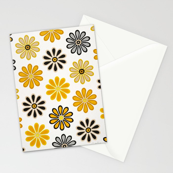 Retro Florals â Yellow & Black Stationery Card Gallery Image 2