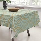 Festive, Art Deco, Wave, Pattern, Green and Gold Tablecloth Gallery Image 3