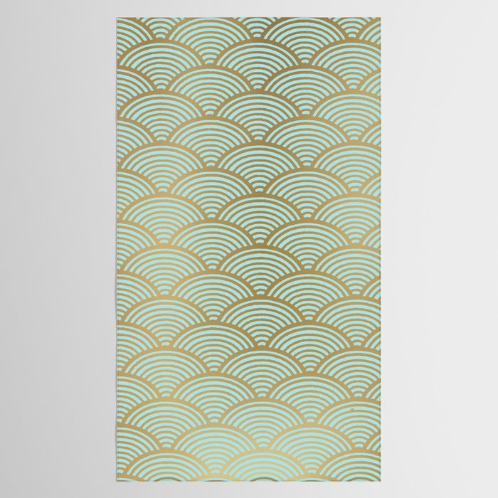 Festive, Art Deco, Wave, Pattern, Green and Gold Tablecloth Gallery Image 2