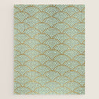 Festive, Art Deco, Wave, Pattern, Green and Gold Jigsaw Puzzle Gallery Image 1