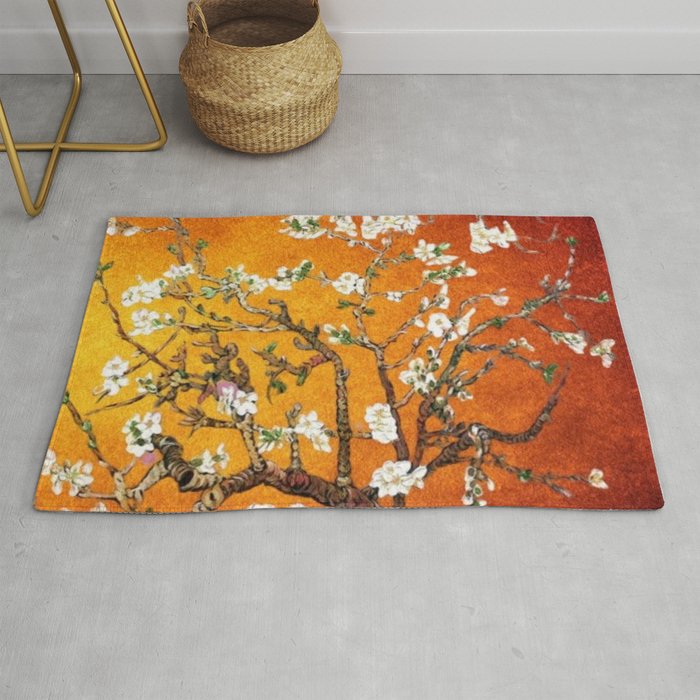 Vincent van Gogh Blossoming Almond Tree (Almond Blossoms) Orange Sky Rug Gallery Image 1