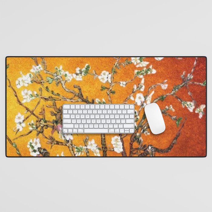 Vincent van Gogh Blossoming Almond Tree (Almond Blossoms) Orange Sky Desk Mat Gallery Image 1