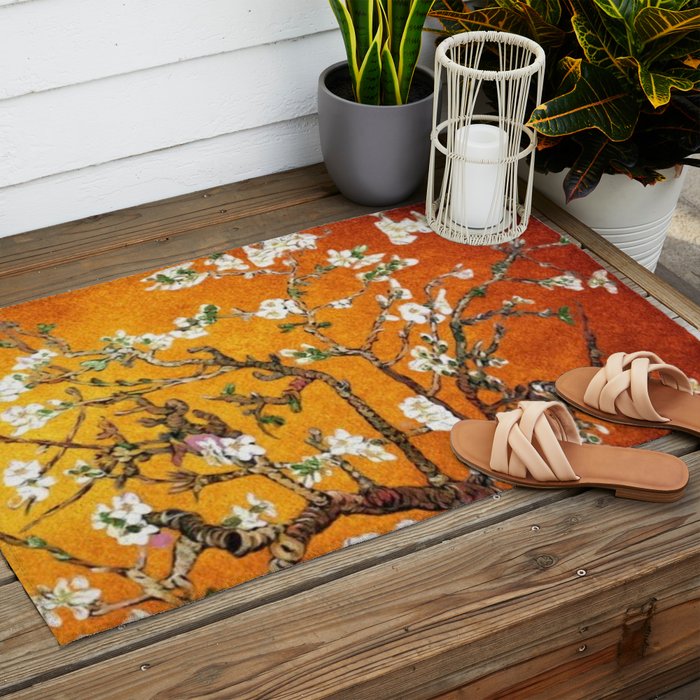 Vincent van Gogh Blossoming Almond Tree (Almond Blossoms) Orange Sky Outdoor Rug Gallery Image 2