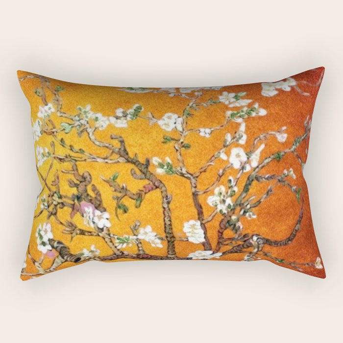 Vincent van Gogh Blossoming Almond Tree (Almond Blossoms) Orange Sky Rectangular Pillow Gallery Image 2