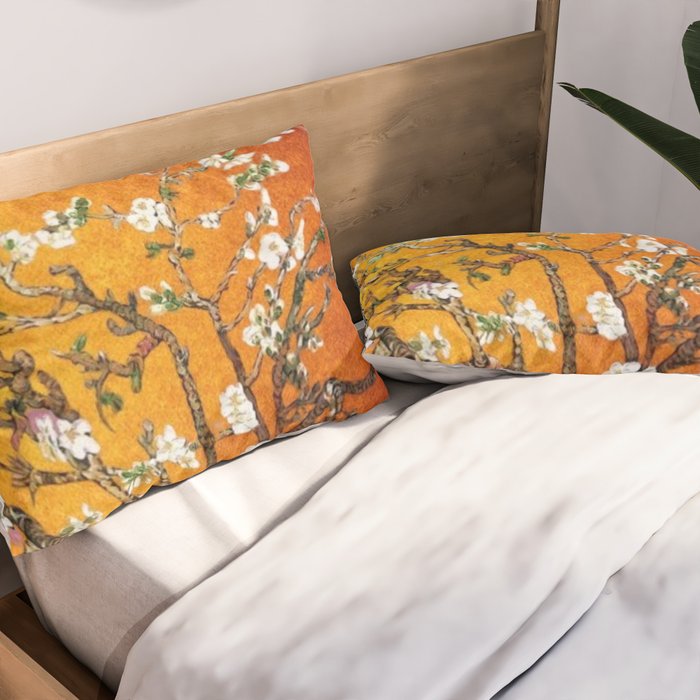 Vincent van Gogh Blossoming Almond Tree (Almond Blossoms) Orange Sky Pillow Sham Gallery Image 2