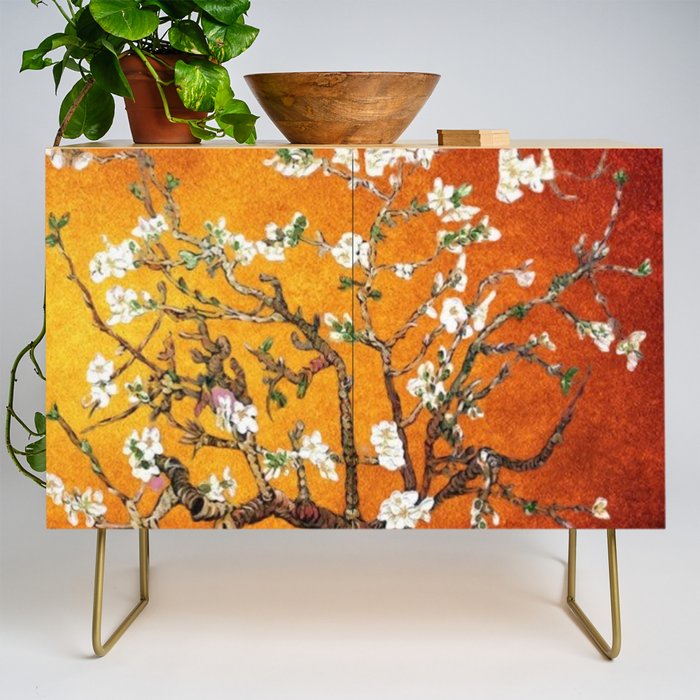 Vincent van Gogh Blossoming Almond Tree (Almond Blossoms) Orange Sky Credenza Gallery Image 1