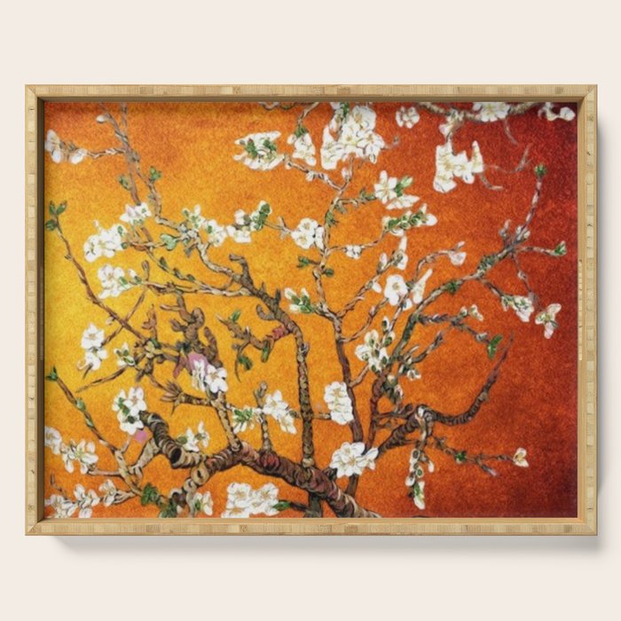 Vincent van Gogh Blossoming Almond Tree (Almond Blossoms) Orange Sky Serving Tray Gallery Image 1