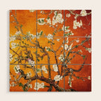 Vincent van Gogh Blossoming Almond Tree (Almond Blossoms) Orange Sky Wood Wall Art Gallery Image 1