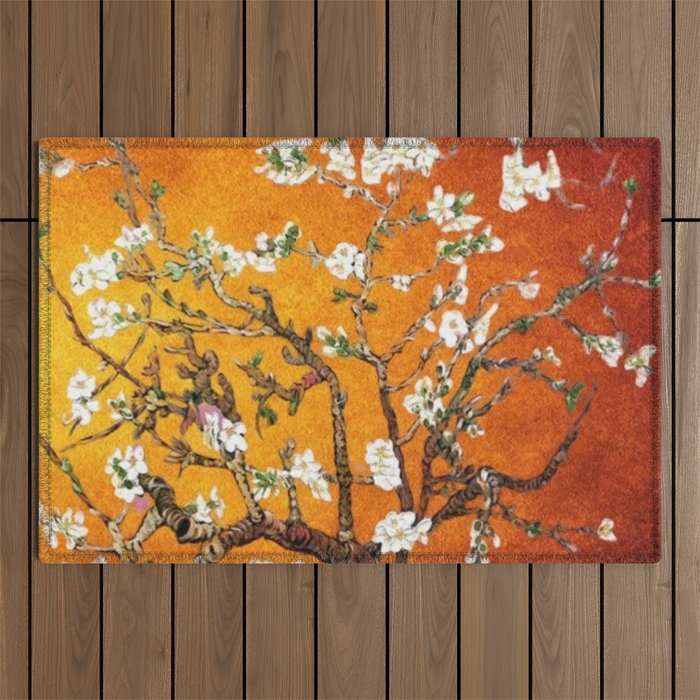 Vincent van Gogh Blossoming Almond Tree (Almond Blossoms) Orange Sky Outdoor Rug Gallery Image 1