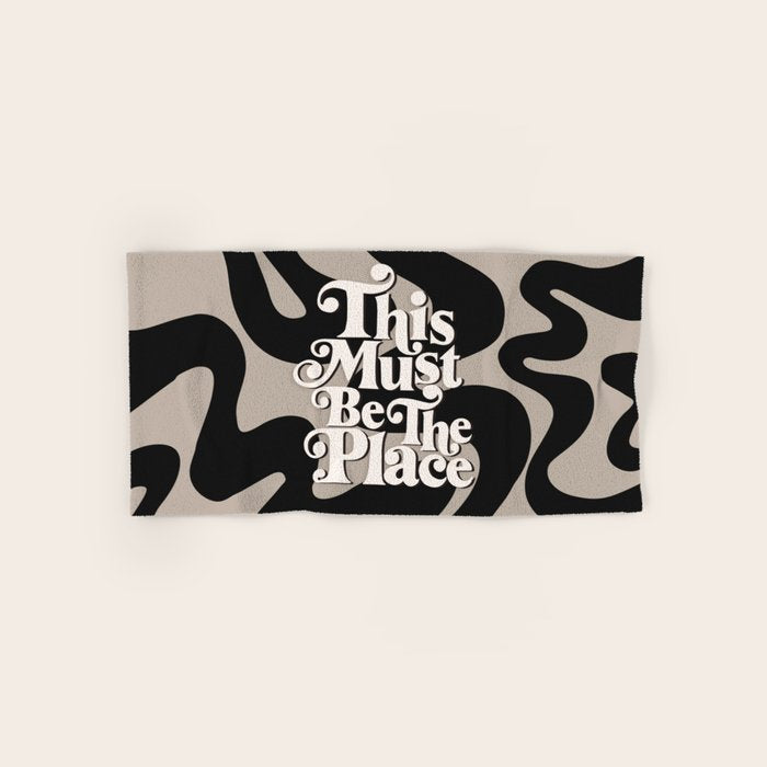 This Must Be The Place - 70s, Vintage, Retro, Abstract Pattern (Black & Beige) Bath Towel Gallery Image 1