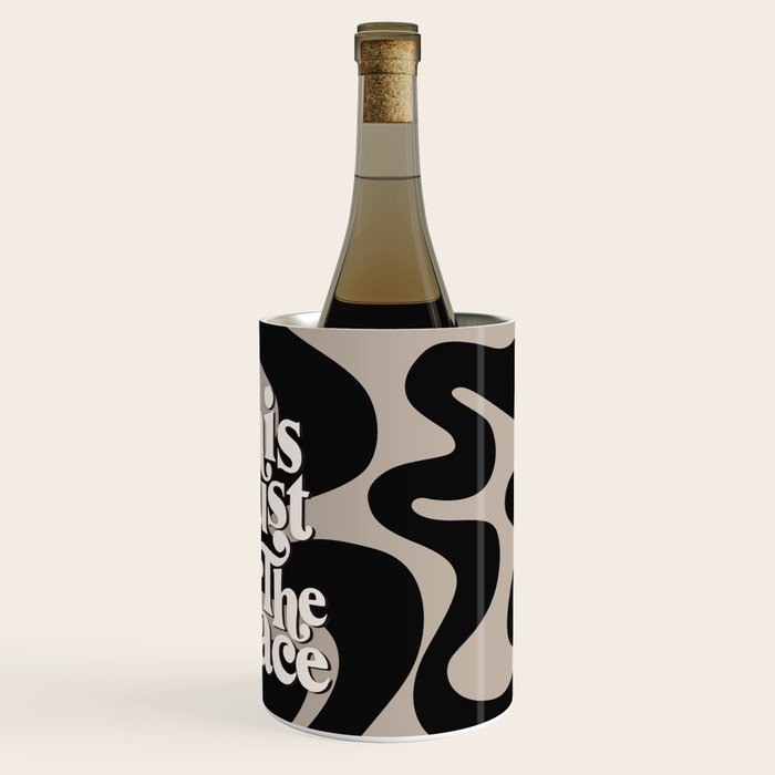 This Must Be The Place - 70s, Vintage, Retro, Abstract Pattern (Black & Beige) Wine Chiller Gallery Image 3