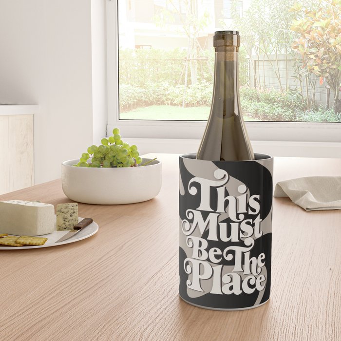This Must Be The Place - 70s, Vintage, Retro, Abstract Pattern (Black & Beige) Wine Chiller Gallery Image 4