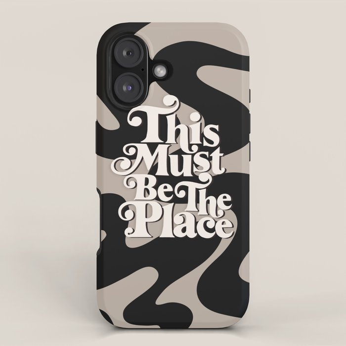 This Must Be The Place - 70s, Vintage, Retro, Abstract Pattern (Black & Beige) iPhone Case Gallery Image 1