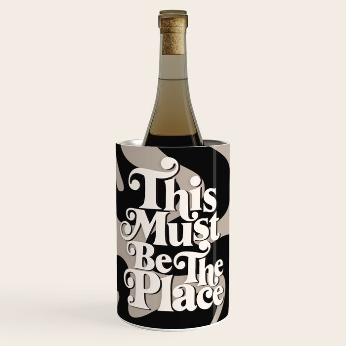 This Must Be The Place - 70s, Vintage, Retro, Abstract Pattern (Black & Beige) Wine Chiller Gallery Image 1