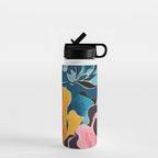 Colorful Pink and Blue Decorative Floral Water Bottle Gallery Image 1